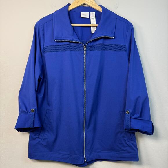 Chico's Jackets & Blazers - Chico's Weekends Perfect Stretch Large Jacket Zip Up Lightweight Royal Blue